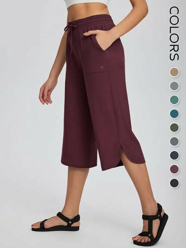 Women's Wide Leg Yoga Capris with Pockets - High Waisted, Quick Dry, UPF 50+