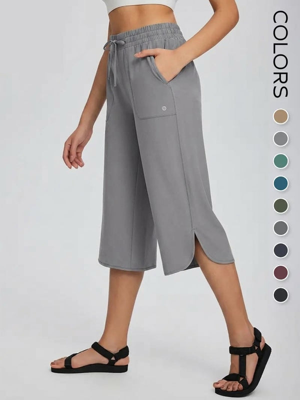 Women's Wide Leg Yoga Capris with Pockets - High Waisted, Quick Dry, UPF 50+