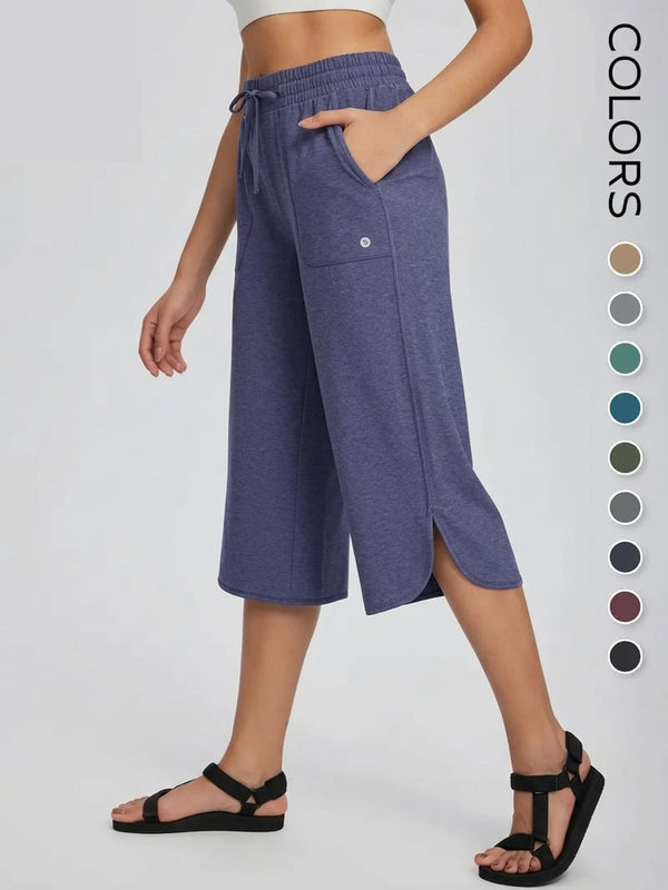 Women's Wide Leg Yoga Capris with Pockets - High Waisted, Quick Dry, UPF 50+