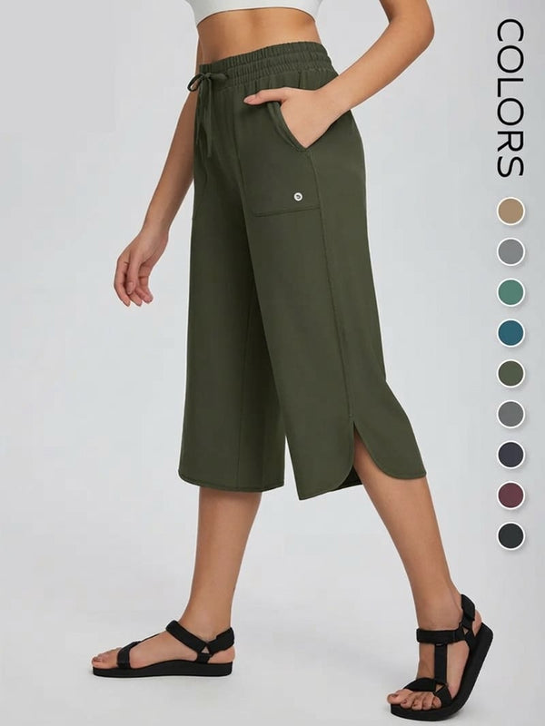 Women's Wide Leg Yoga Capris with Pockets - High Waisted, Quick Dry, UPF 50+
